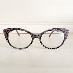 Francis Klein zebra eyeglasses France lavender glitter Swarovski crystals